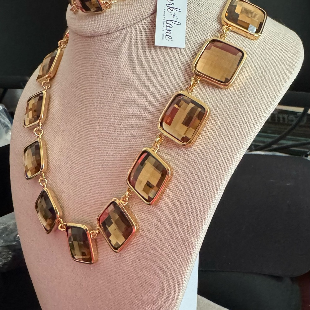 Park Lane Golden Honey Crystal Necklace and Matching Bracelet - Goldtone Accents - Picture 2 of 9